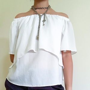 Angelic flowy off the shoulder top